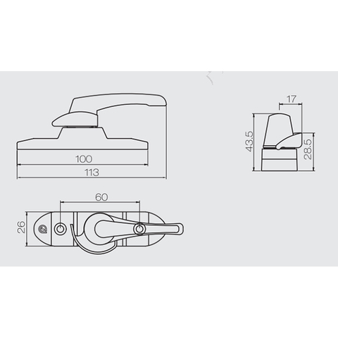 Fabrikpreis Aluminiumlegierung Schiebetür Fenster Halbmondschloss SB43