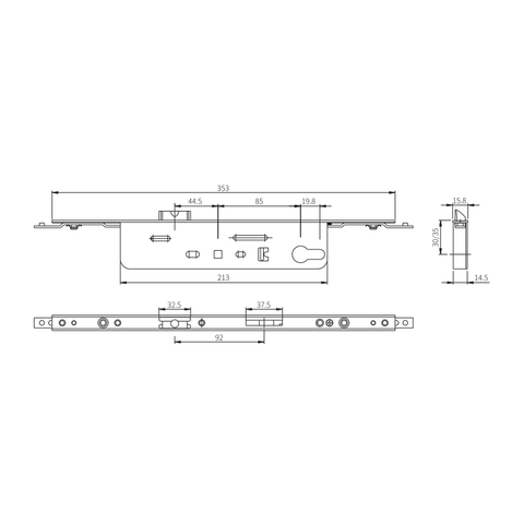 Maßgeschneiderter massiver Türschlosskörper aus Edelstahl P8535/P8530