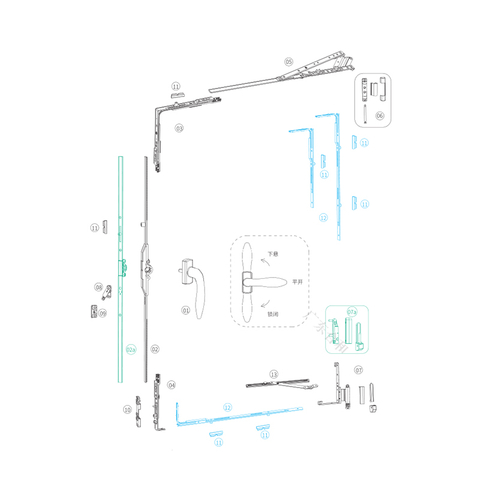 Hochwertiges Kipp-Dreh-Hardwaresystem für UPVC-Fenster PXS01