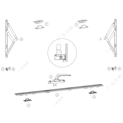 Foshan-Fabrikpreis-Zubehör-Hardwaresystem für oben hängende Fenster – leichte Beanspruchung