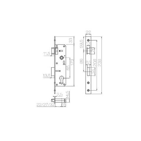 Zubehör für Flügeltürschlösser, Türschlosskörper der Serie 85A