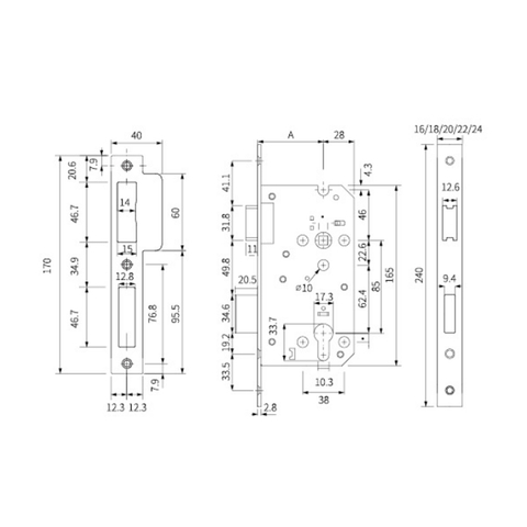 Türschlosskörper mit Riegelriegel 